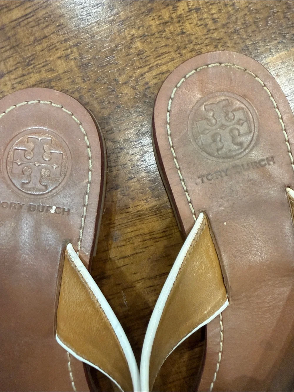 Tory Burch White Floral Logo Thong Sandals